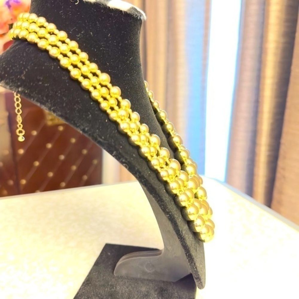 Three Strand Gold Beaded Necklace - Picture 5 of 6